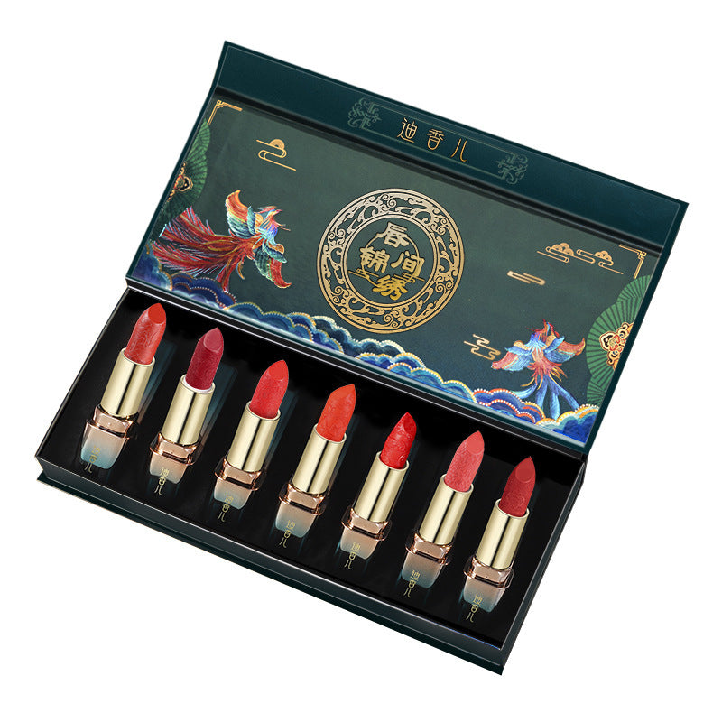 HKM-432915 Imperial Palace Carved Lipstick Set, 3.8g x 7 Pieces, Long-lasting Formula