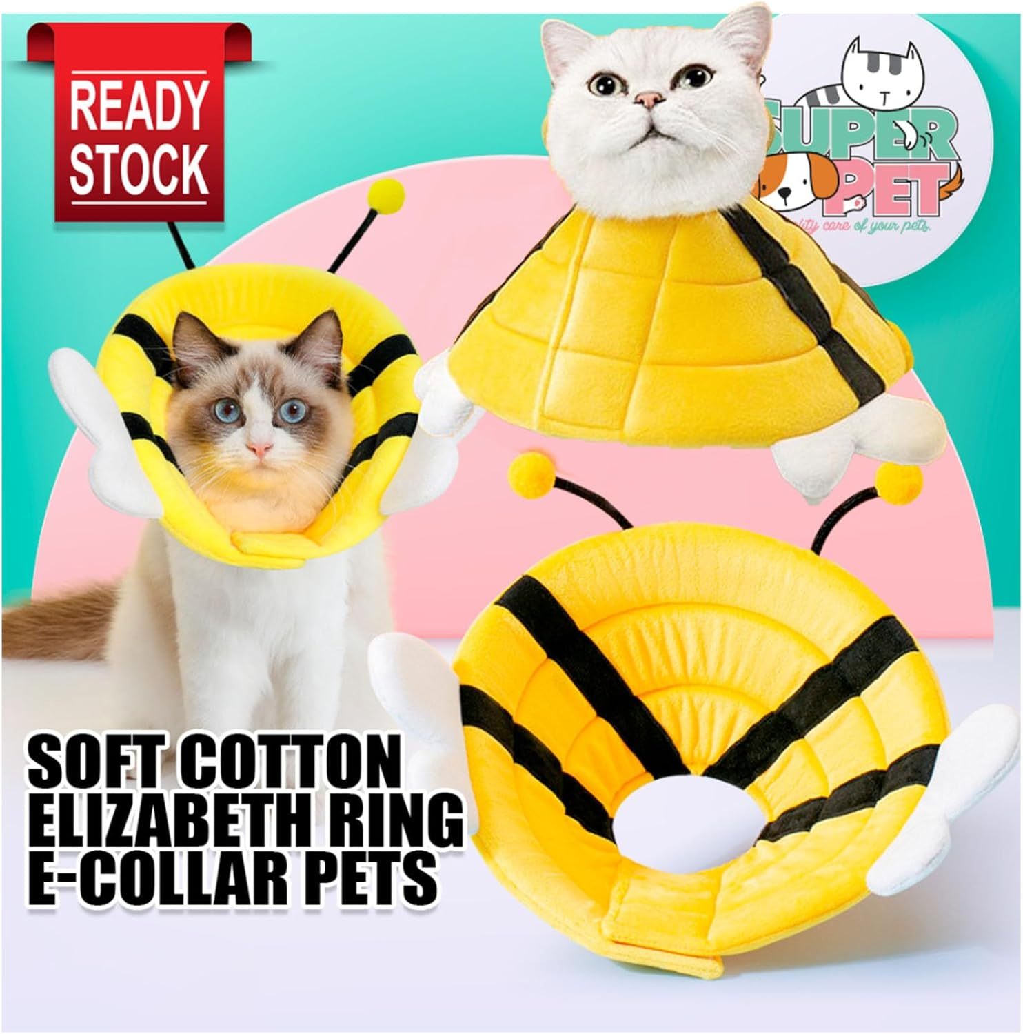 HKM-996051 Adorable Soft Cat Cone Collar with Bee Design for Comfort and Protection