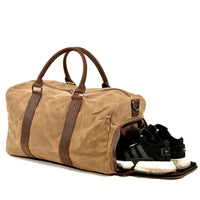 HKM-005971 Men's Large Capacity Batik Canvas Gym Bag with Cowhide Leather Accents for Travel and Training