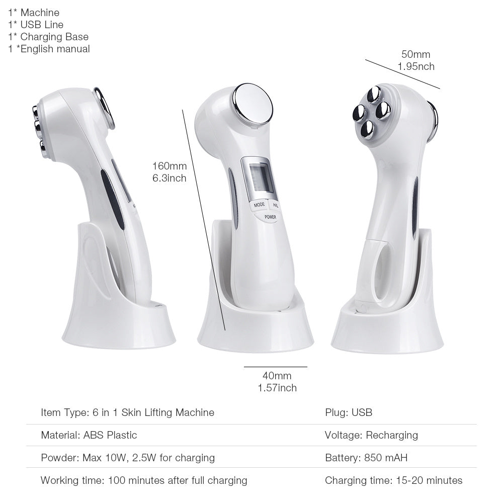 HKM-735251 6-in-1 Rechargeable Electric Skin Lifter with RF, EMS, LED, and Sonic Cleaning for All Skin Types