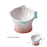 HKM-678227 Elevated Ceramic Cat Bowl – Fish Shape Design with 15° Tilt for Whisker Fatigue Relief and Easy Eating