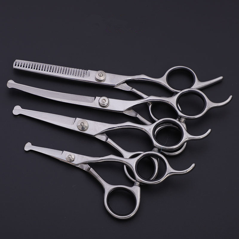 HKM-021267 Stainless Steel Pet Grooming Shears Set with Trimming Scissors, Combs, and Leather Case