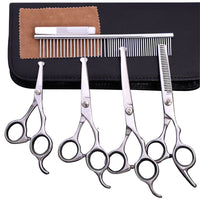 HKM-021267 Stainless Steel Pet Grooming Shears Set with Trimming Scissors, Combs, and Leather Case