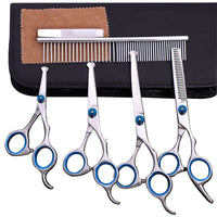 HKM-021267 Stainless Steel Pet Grooming Shears Set with Trimming Scissors, Combs, and Leather Case