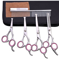 HKM-021267 Stainless Steel Pet Grooming Shears Set with Trimming Scissors, Combs, and Leather Case