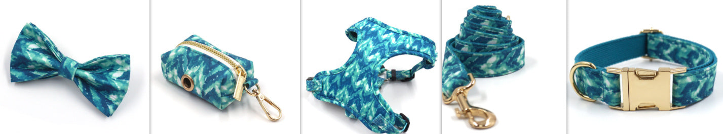 HKM-844883 Dog Walking Set with Collar, Leash, Bow Knot, and Waste Bag - Polyester Material