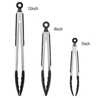 HKM-302803 Stainless Steel Kitchen Tongs Set with Silicone Tips – Locking Food Tongs for BBQ, Grilling, Salad, and Spaghetti