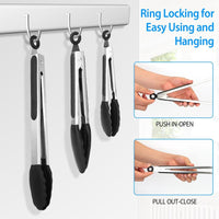 HKM-302803 Stainless Steel Kitchen Tongs Set with Silicone Tips – Locking Food Tongs for BBQ, Grilling, Salad, and Spaghetti