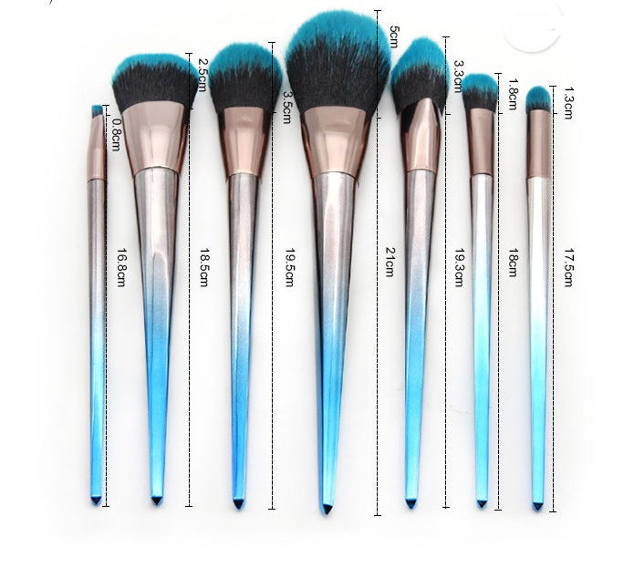 HKM-672339 Gradient Blue and Black Diamond Makeup Brush Set - 7 Piece Collection