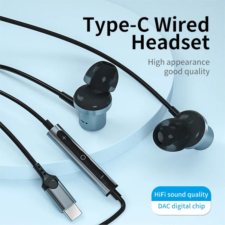 KTX-747859 Digital Type-C Wired Earbuds with Microphone and Hi-Fi Stereo Sound