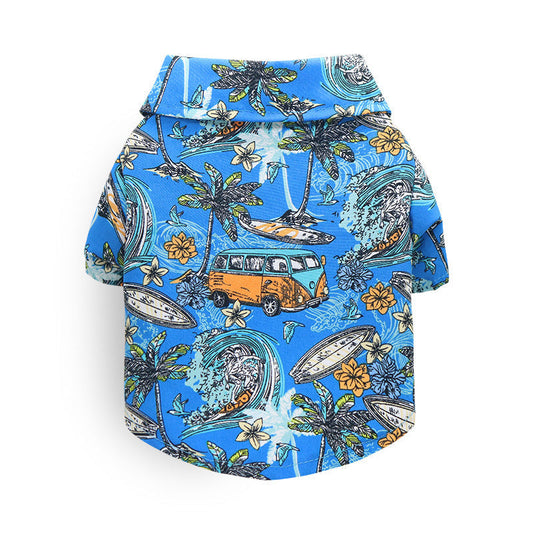 HKM-555923 Hawaiian-Style Polyester Pet Shirt for Cats and Dogs, Comfortable Summer Apparel