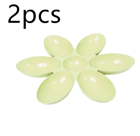 HKM-144531 Flower-Shaped Multi-Rice Bowl Set - Plastic Shallow Dish for Dining & Tea Serving, Available in Blue, Green, Pink