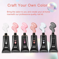 HKM-877267 6 PCS Poly Gel Nail Kit with UV LED Lamp, Nail Forms, Brush, Base & Top Coat, Builder Gel Tools