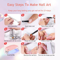 HKM-877267 6 PCS Poly Gel Nail Kit with UV LED Lamp, Nail Forms, Brush, Base & Top Coat, Builder Gel Tools