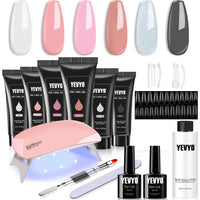 HKM-877267 6 PCS Poly Gel Nail Kit with UV LED Lamp, Nail Forms, Brush, Base & Top Coat, Builder Gel Tools
