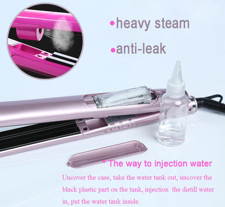 HKM-287379 Tourmaline Ceramic Steam Hair Straightener & Curling Iron, 21mm-30mm Diameter, Available in Champagne, Black, and White