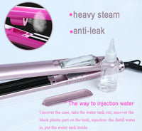 HKM-287379 Tourmaline Ceramic Steam Hair Straightener & Curling Iron, 21mm-30mm Diameter, Available in Champagne, Black, and White