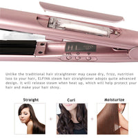 HKM-287379 Tourmaline Ceramic Steam Hair Straightener & Curling Iron, 21mm-30mm Diameter, Available in Champagne, Black, and White