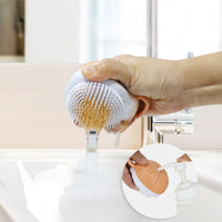 HKM-474259 Silicone Dog Bath Brush with Shampoo Dispenser and Massage Function for Effective Pet Grooming