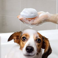 HKM-474259 Silicone Dog Bath Brush with Shampoo Dispenser and Massage Function for Effective Pet Grooming
