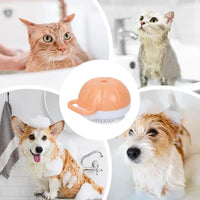 HKM-474259 Silicone Dog Bath Brush with Shampoo Dispenser and Massage Function for Effective Pet Grooming