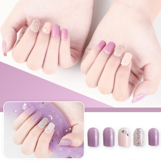 HKM-202643 Waterproof DIY Glitter Fake Nail Patch Set - 30 Pieces with Nail Sequins