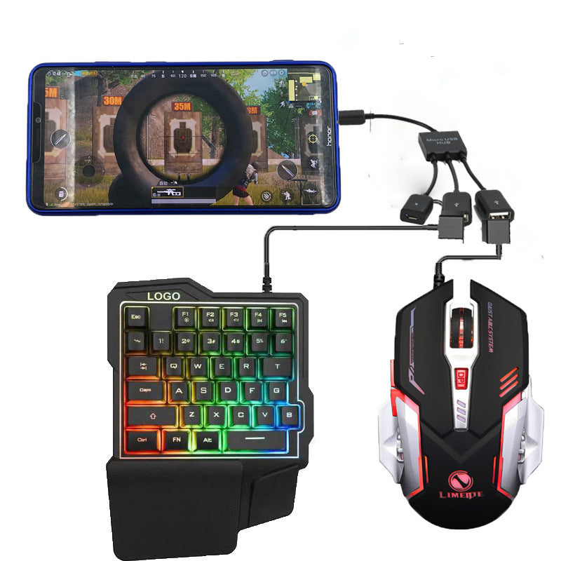 KTX-841875 Eat Chicken Game Set with One-Handed Controller and Gaming Mouse for IOS and Android Platforms