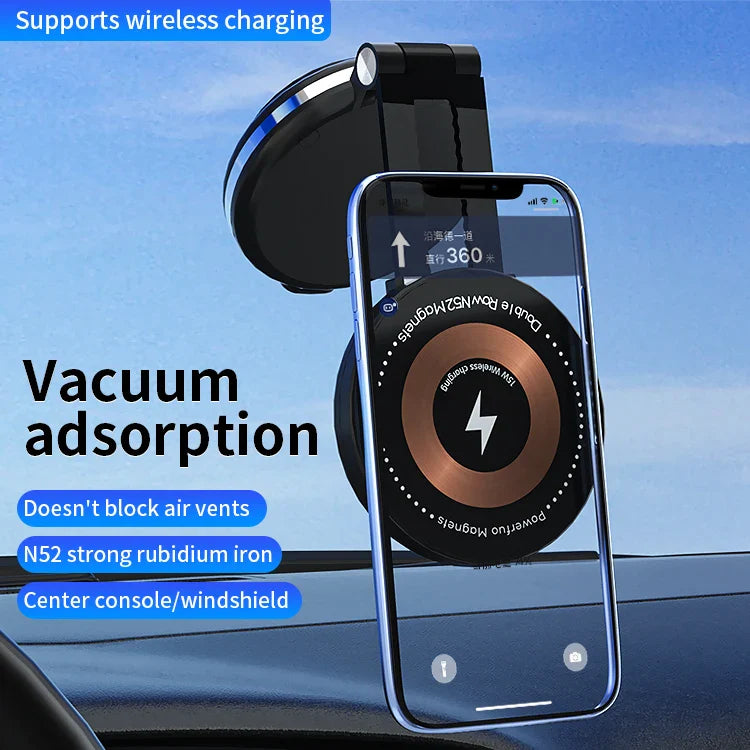 KTX-655059 Magnetic Wireless Charger and Foldable Suction Cup Phone Holder for Car Dashboard