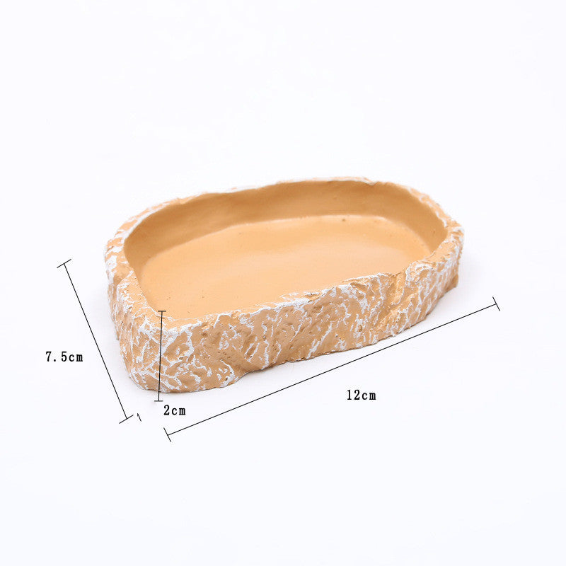 HKM-795283 Reptile Feeding Basin - High-Grade Resin Water Tray for Tortoise, Lizard, Gecko, and Horned Frog - 12x7.5x2cm