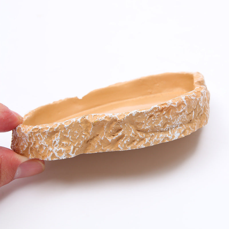 HKM-795283 Reptile Feeding Basin - High-Grade Resin Water Tray for Tortoise, Lizard, Gecko, and Horned Frog - 12x7.5x2cm