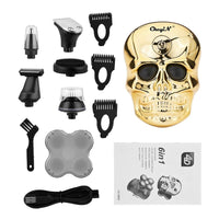 HKM-954579 Six-in-One Multifunctional Electric Shaver with Skull Design, USB Fast Charge & Waterproof System