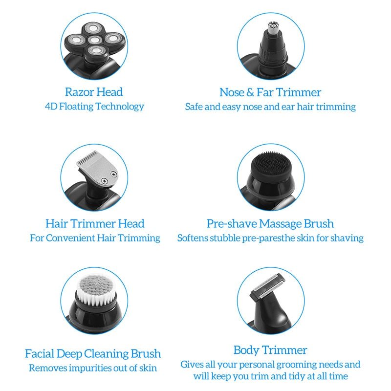 HKM-954579 Six-in-One Multifunctional Electric Shaver with Skull Design, USB Fast Charge & Waterproof System