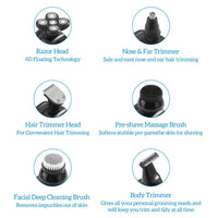 HKM-954579 Six-in-One Multifunctional Electric Shaver with Skull Design, USB Fast Charge & Waterproof System