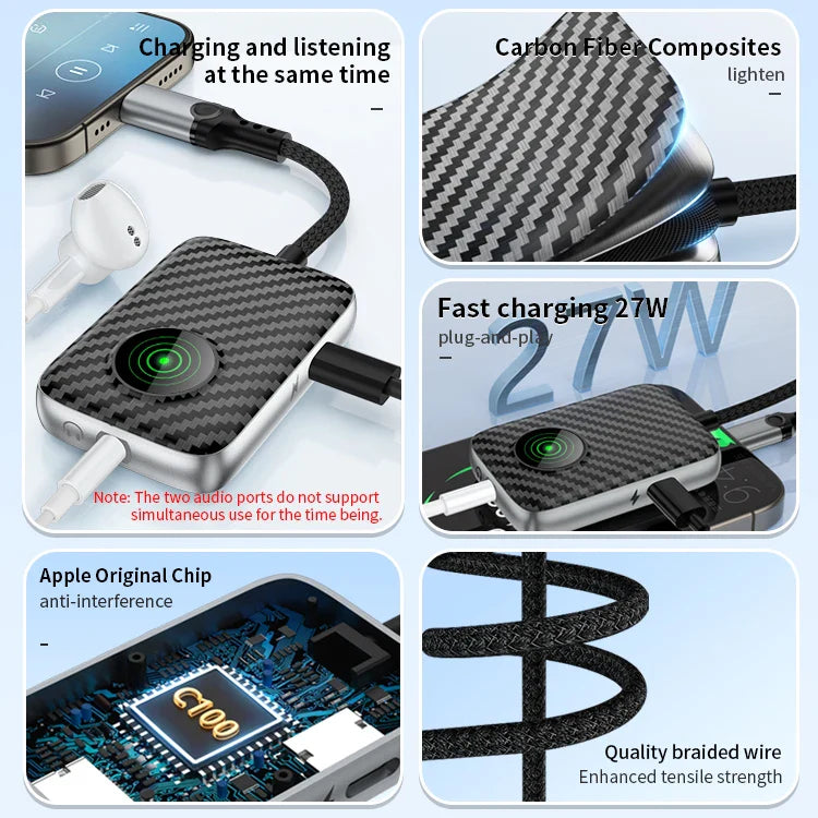 KTX-638099 3-in-1 Lightning to 3.5mm + 8-Pin Headphone Jack Adapter with Fast Charging Capability