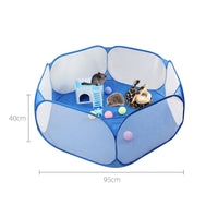 HKM-232467 Folding Pet Fence - Scratch Resistant Cloth Kennel for Cats and Dogs in White, Blue, and Red