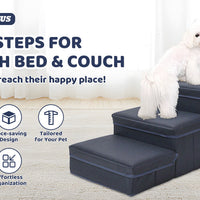 HKM-039635 Foldable 3-Level Dog Stairs with Storage for Small to Medium Breeds - Durable Oxford Fabric Pet Ramp for High Beds and Sofas