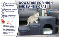 HKM-039635 Foldable 3-Level Dog Stairs with Storage for Small to Medium Breeds - Durable Oxford Fabric Pet Ramp for High Beds and Sofas