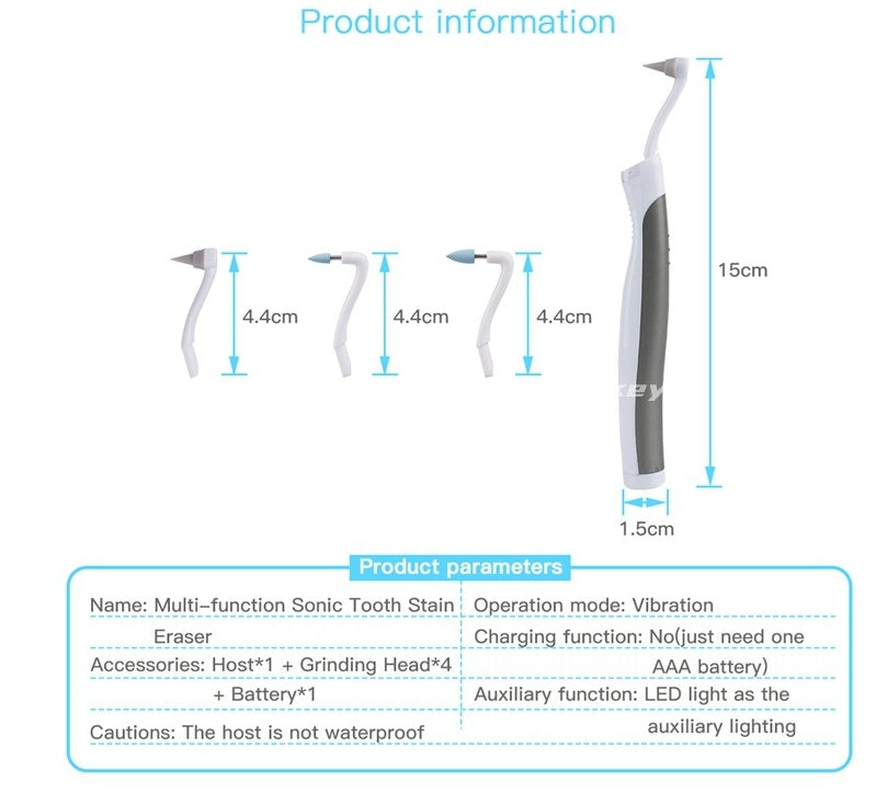 HKM-016659 Sonic Teeth Whitening Kit with LED Light and 4 Interchangeable Grinding Heads for Tartar Removal