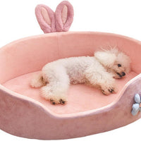 HKM-016595 Cozy Pink Rabbit Ear Dog and Cat Bed with Removable, Washable Cover for Small to Medium Breeds