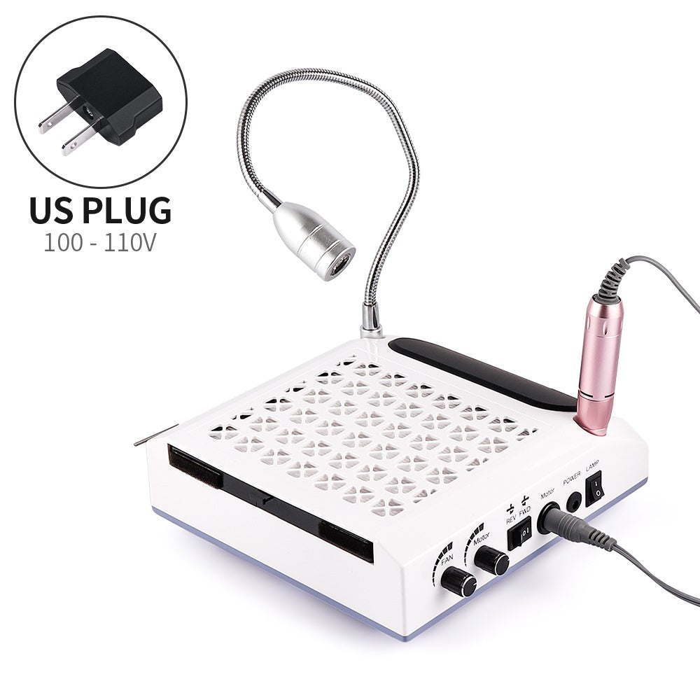 HKM-590099 Four-in-One Nail Polisher with Sanding, Lighting, and Vacuum Features in White