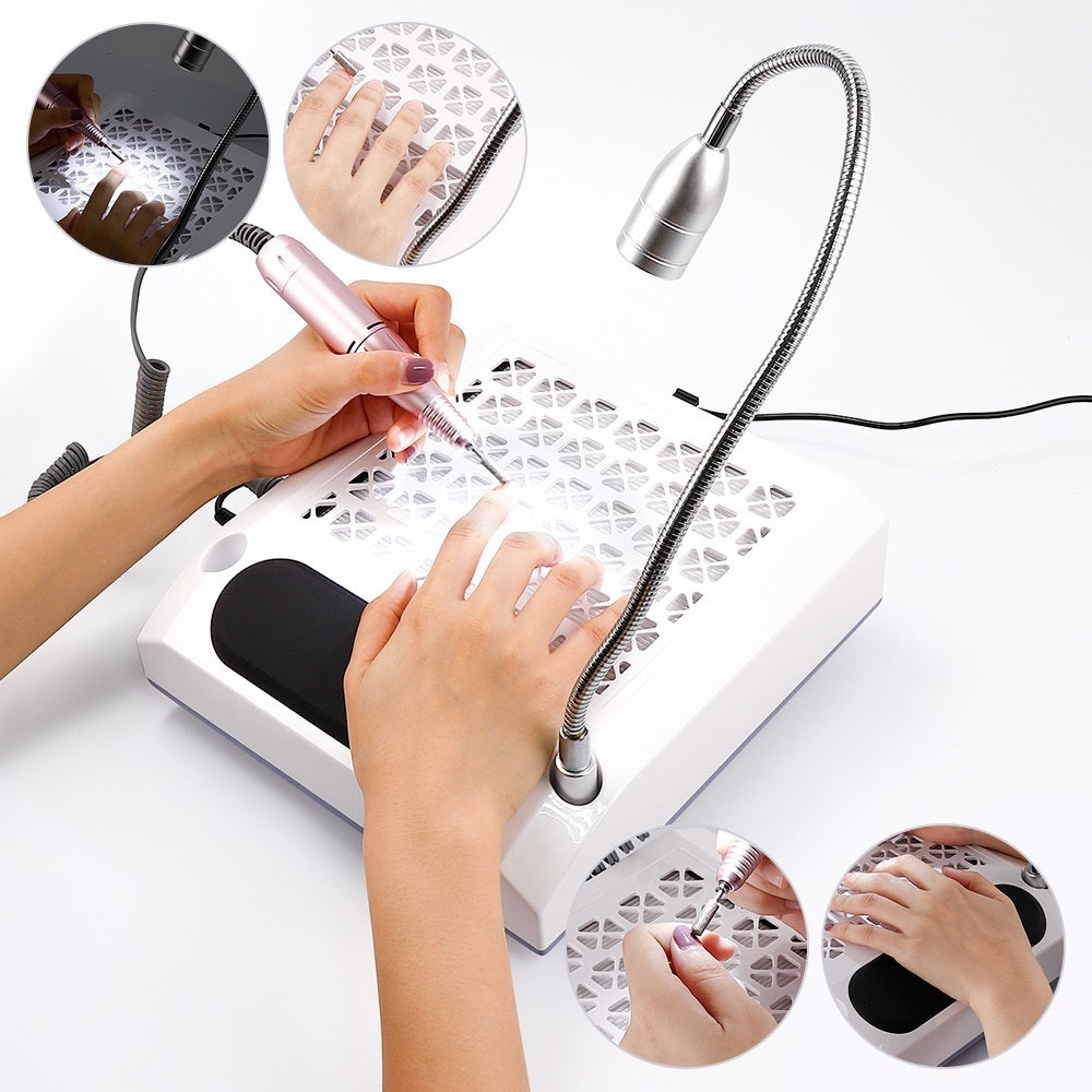 HKM-590099 Four-in-One Nail Polisher with Sanding, Lighting, and Vacuum Features in White