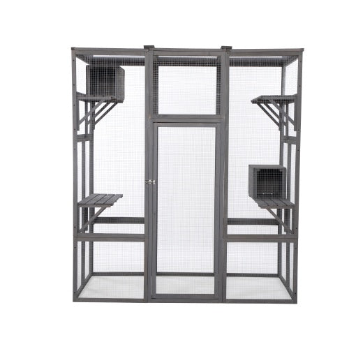 HKM-202323 Oversized Grey Cat Cage with Sun Roof and Multiple Levels for Outdoor Use