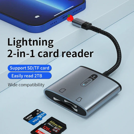 KTX-477715 High-Speed 2-in-1 SD TF Card Reader for iPhone and iPad - OTG Camera Connection Kit