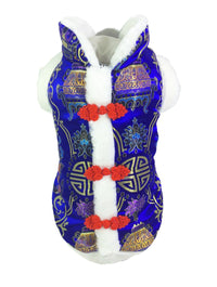 HKM-296595 Silk Tang Suit Pet Coat for Autumn and Winter - Casual Style in Sapphire Blue and Festive Red