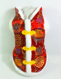 HKM-296595 Silk Tang Suit Pet Coat for Autumn and Winter - Casual Style in Sapphire Blue and Festive Red