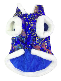 HKM-296595 Silk Tang Suit Pet Coat for Autumn and Winter - Casual Style in Sapphire Blue and Festive Red
