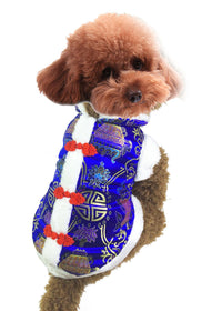 HKM-296595 Silk Tang Suit Pet Coat for Autumn and Winter - Casual Style in Sapphire Blue and Festive Red