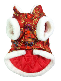HKM-296595 Silk Tang Suit Pet Coat for Autumn and Winter - Casual Style in Sapphire Blue and Festive Red