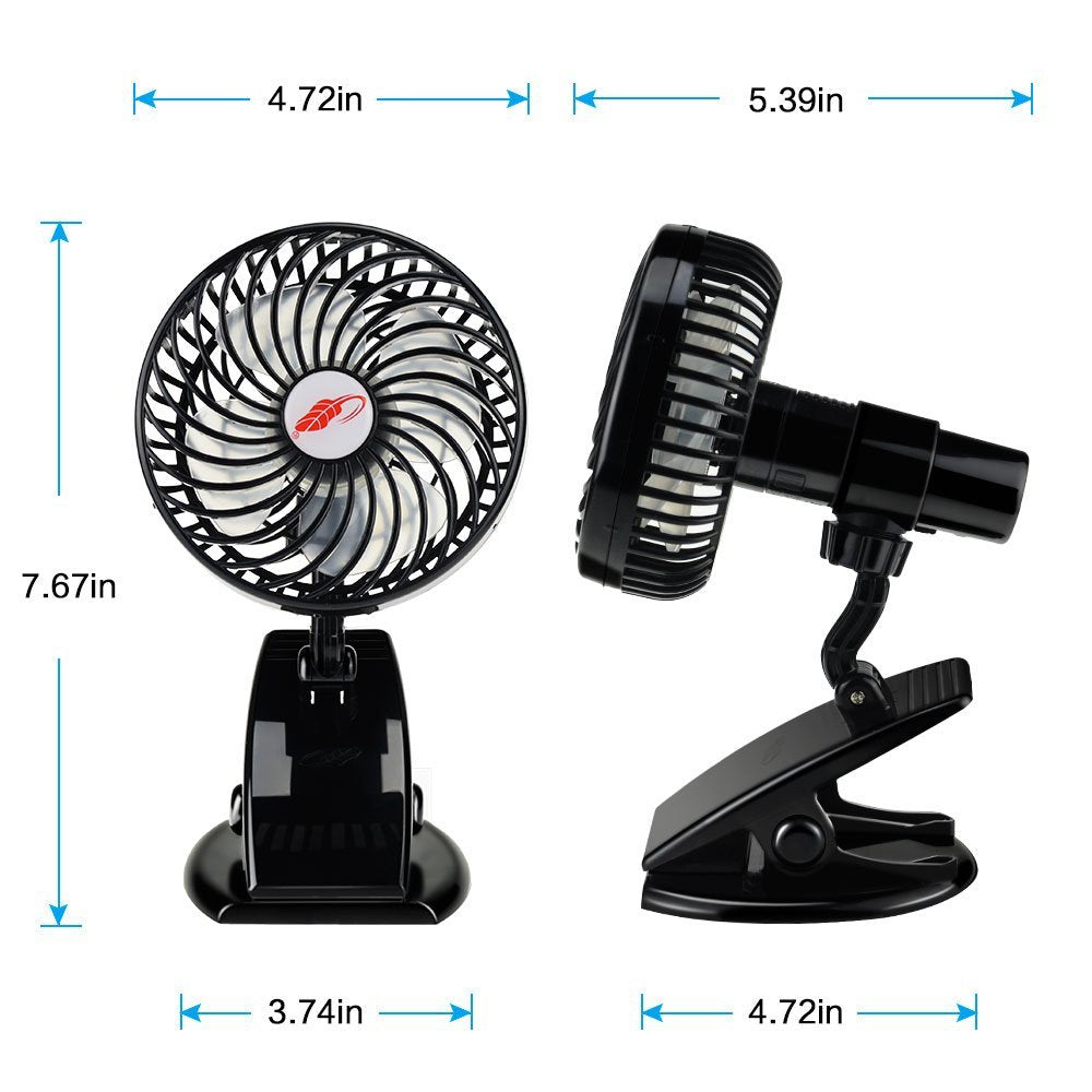 KTX-239891 Rechargeable Mini Portable Fan with 4 Blades, Silent Operation, 3 Speeds, USB Output for Strollers and Desks