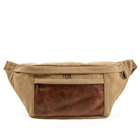 HKM-336403 Retro Canvas and Leather Belt Bag for Men - Large Capacity Outdoor Sports Chest Bag